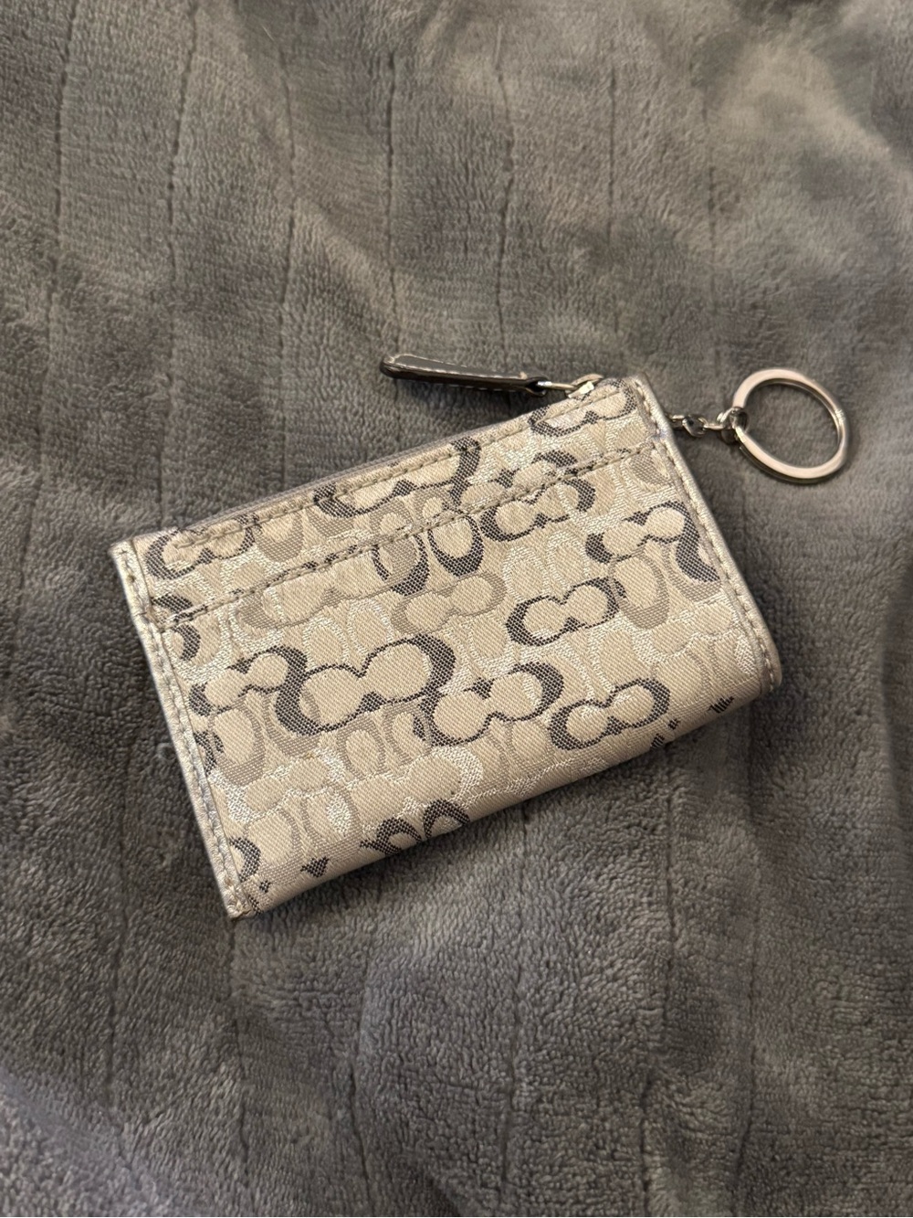 Coach Y2K Metallic Silver Signature Card Case with Keyring